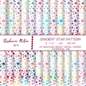 Gradient Star Pattern on White Background Digital Paper, Commercial Use, Digital Download, Rainbow Digital Paper