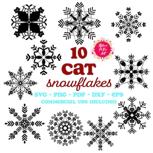 Cat Snowflake svg Bundle - Black Cat Digital Download - Cute Black Cat svg - Cat Clip Art - Snowflake svg - Snowflake Clip Art