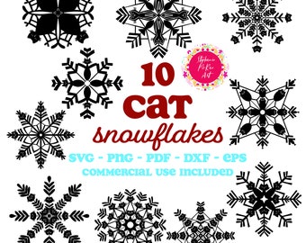 Paquete SVG de copo de nieve de gato: Clip art de gato negro (descarga digital)