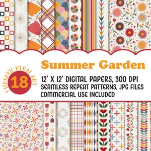 Summer Garden Digital Paper Pack, Commercial Use, Digital Download,  Flower Paper Pack, Flower Patterns