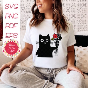 Katze mit Blumen svg, Katzenliebhaber svg, Katze Mama svg, schwarze Katze SVG, Shirt SVG, florale Katzen svg, süße Katzen svg