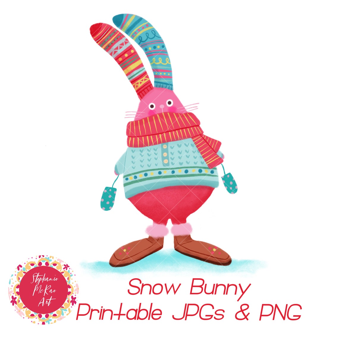 Snow Bunny Printable Bunny Clipart Nursery Printable | Etsy