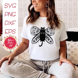 Cat Butterfly svg, Floral butterfly svg, butterfly svg cut files, cat svg cut files, digital download, black cat svg