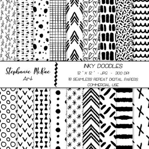 Inky Doodles Digital Paper Pack, Commercial Use, Digital Download
