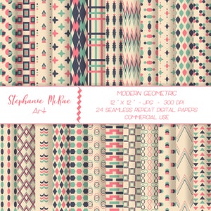 Modern Geometric Digital Paper, Boho Digital Paper, Commercial Use, Digital Download