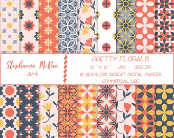Floral Digital Paper Pack, Seamless Fall Patterns (Digital Download)