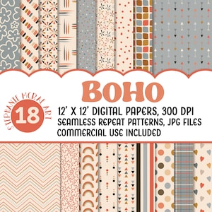 Boho Digital Paper Pack, Digital Download, Digital Scrapbooking, Boho Prints, Boho Scrapbook, Boho Seamless Pattern