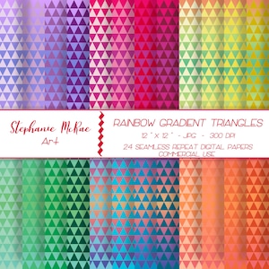 Gradient Triangle Pattern on Solid Coloured Background Digital Paper, Commercial Use, Digital Download, Rainbow Digital Paper