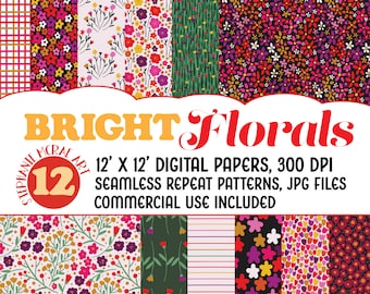 Bright Floral Digital Paper Pack, Scrapbook Paper (Digital Download)