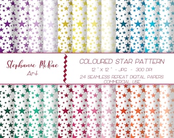 Papel digital de estrellas arcoíris, patrón sin costuras (descarga digital)
