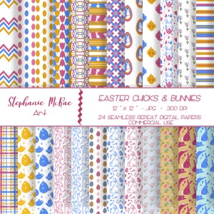 Easter Chicks and Bunnies Digital Paper, Easter Digital Paper, Commercial Use, Cute Bunnies Download, Digital Download