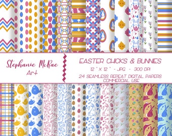 Easter Chicks and Bunnies Digital Paper (Digital Download)