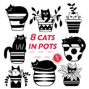 Black Cat SVG Bundle - Cats and Plants SVG Bundle - Cute Black Cat SVG - Digital Download - Black Cat Clipart - Cat Love svg