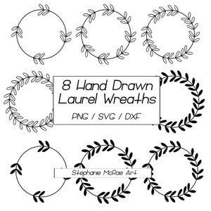 Laurel Wreath svg bundle l Floral Wreath svg l Circle svg bundle l wreath monogram svg l circle frame l hand drawn wreath svg