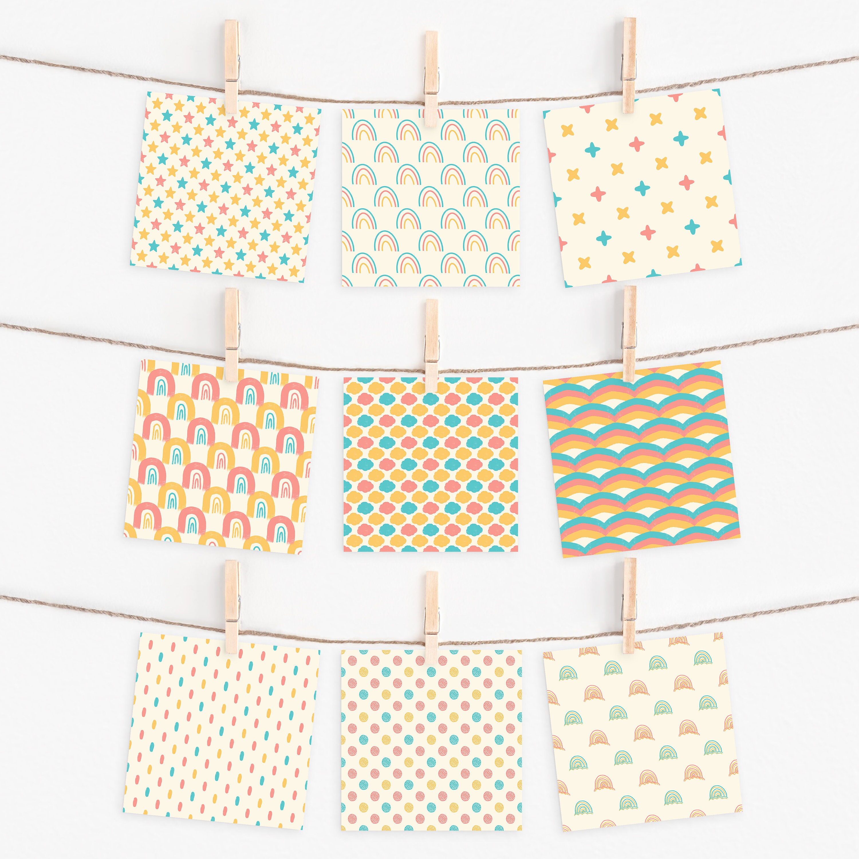 Boho Rainbow Doodles Digital Paper Pack, Commercial Use (digital ...