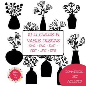 Flower svg bundle, Flower Vase Svg, Floral svg, Botanical svg, Digital Download, svg cut files, boho svg