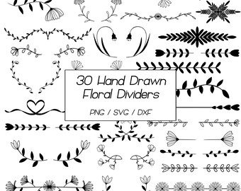 Hand Drawn Floral Divider SVG Bundle (Digital Download)