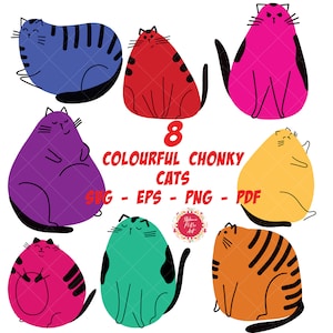 Chonky Cat SVG Bundle - Fat Cat SVG Bundle - Cute Black Cat SVG - Digital Download - Cat Clipart - Cat svg - Coloured svg cat bundle