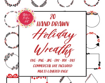 Holiday Wreath SVG Bundle – Hand-Drawn Christmas Frames (Digital Download)