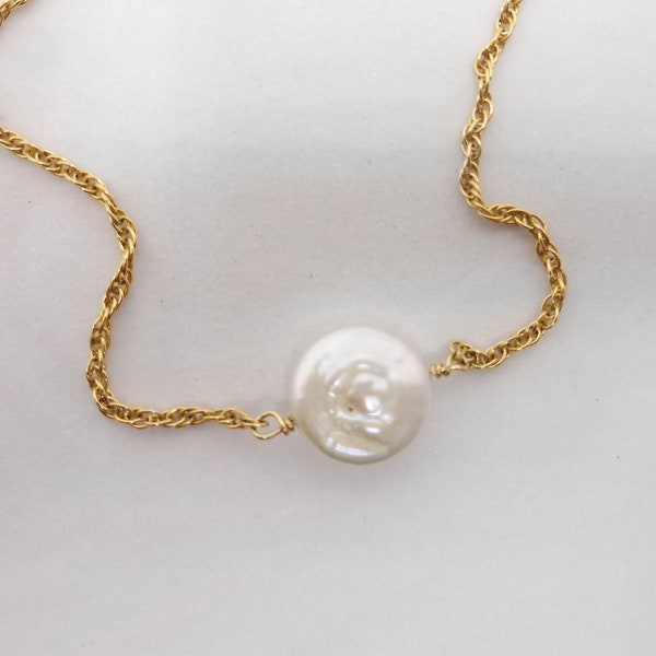 Bracelet perle de culture plate · Cadeau pour elle
