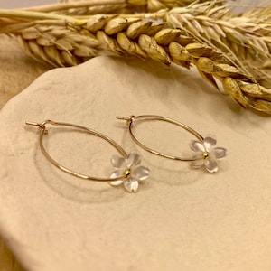 Gold-filled and mother-of-pearl flower hoop earrings - Gift for women