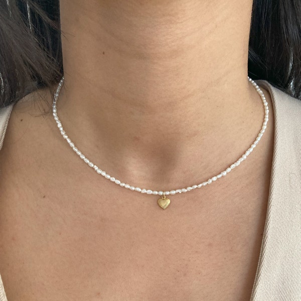 Collier perles d'eau douce et cœur en gold filled - cadeau Saint Valentin