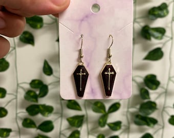 Red & Gold Coffin Earrings, Vampire Gothic Jewelry