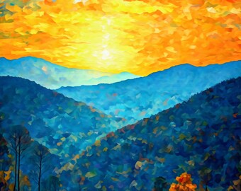 Bergen - Afdrukbaar schilderij - Landschapscollectie - Digitaal schilderen Art Print, Wall Art Digital Download