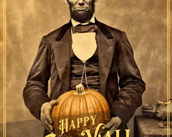 Abraham Lincoln Happy Fall Y'all Digital Download - Printable Painting - American Collection - Digital Painting Art Print, Wall Art