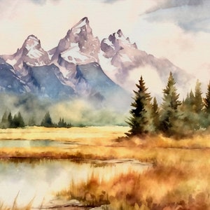 Grand Tetons National Park - Druckbare Malerei - Landschaft Kollektion - Digitale Malerei Kunstdruck, Wandkunst Digital Download