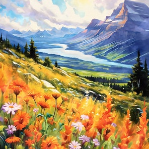 Pintura imprimible de montaña - Colección de paisaje - Impresión de arte de pintura digital, Descarga digital de arte de pared