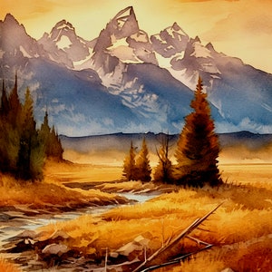 Grand Tetons National Park - Druckbare Malerei - Landschaft Kollektion - Digitale Malerei Kunstdruck, Wandkunst Digital Download