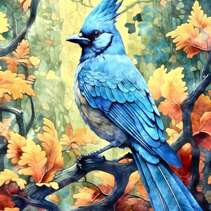 Printable Blue Jay Painting - Wildlife Collection - Digital Painting Art Print, Wall Art Digital Download