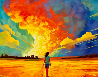 Op weg naar de zonsondergang - Afdrukbaar schilderij - Landschapscollectie - Digitaal schilderen Art Print, Wall Art Digital Download