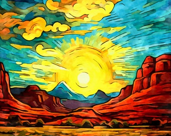 Canyonlands National Park, Utah - Afdrukbaar schilderij - National Park Collection - Digital Painting Art Print, Wall Art Digital Download
