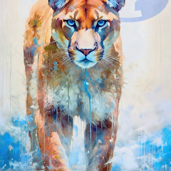 Printable BYU Cougar Painting - College Sports Team Collection - Digital Painting Art Print, Wall Art Digital Download