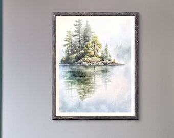 Peaceful Calm Lake - Afdrukbaar schilderij - Landschapscollectie - Digitaal schilderen Art Print, Wall Art Digital Download