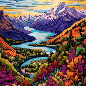Montagnes - Peinture imprimable - Collection de paysages - Impression d&#39;art de peinture numérique, Téléchargement numérique d&#39;art mural