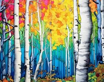 Mountain Aspen Grove afdrukbare schilderij - landschap collectie - digitale schilderij Art Print, Wall Art digitale download