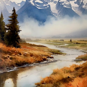 Grand Tetons National Park - Druckbare Malerei - Landschaft Kollektion - Digitale Malerei Kunstdruck, Wandkunst Digital Download