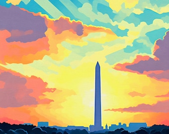 George Washington National Monument - Afdrukbaar schilderij - Amerikaanse collectie - Digitaal schilderen Art Print, Wall Art Digital Download