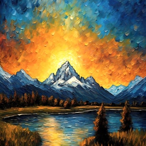 Grand Tetons National Park - druckbare Malerei - Landschaft Sammlung - digitale Malerei Kunstdruck, Wand Kunst digitaler Download