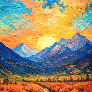 Montagnes - Peinture imprimable - Collection de paysages - Impression d&#39;art de peinture numérique, Téléchargement numérique d&#39;art mural