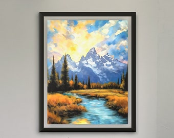 Grand Tetons National Park - Afdrukbaar schilderij - Landschapscollectie - Digitaal schilderen Art Print, Wall Art Digital Download
