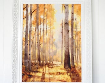Mountain Aspen Grove afdrukbare schilderij - landschap collectie - digitale schilderij Art Print, Wall Art digitale download