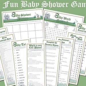 Knights & Dragons Baby Shower Games || Printable Digital Download || Unscramble Word Search Bingo Cell Phone || Fairytale Fantasy Castle