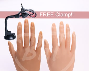 Life like Silicone Nail Practice Hand, FREE CLAMP! And nail tips- Practice Hand - Flexible Silicone Hand - Right Hand -  Bold n Trendy