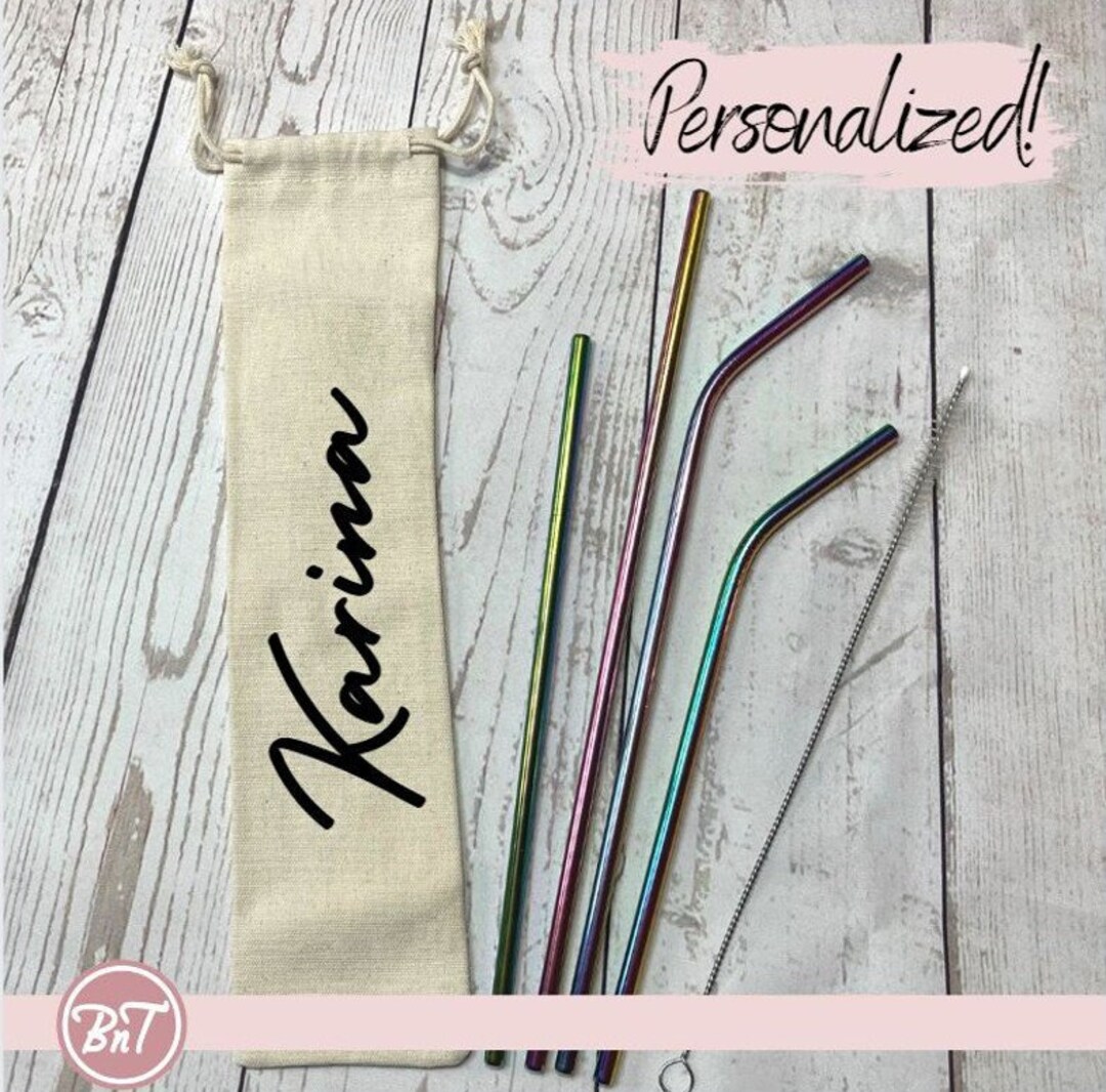 YOUR Name on Personalized Pouch With Reusable Stainless Steel Straw and ...