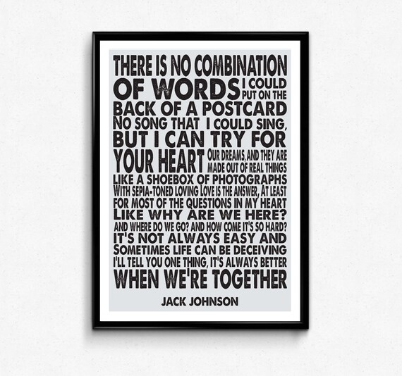 JACK JOHNSON Better Together Song Lyrics Art Print - Etsy Singapore
