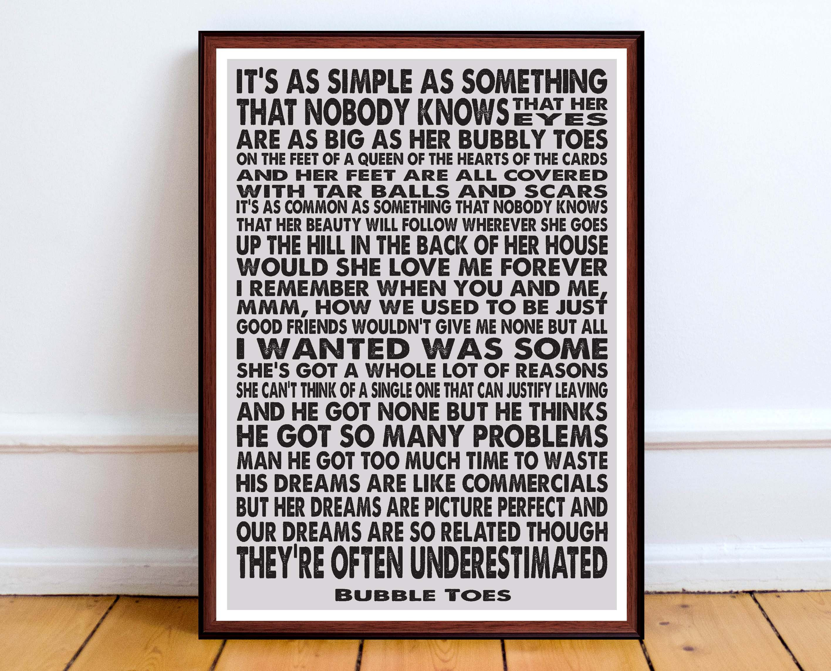 JACK JOHNSON Bubbly Toes Song Lyrics Art Print Modern Etsy